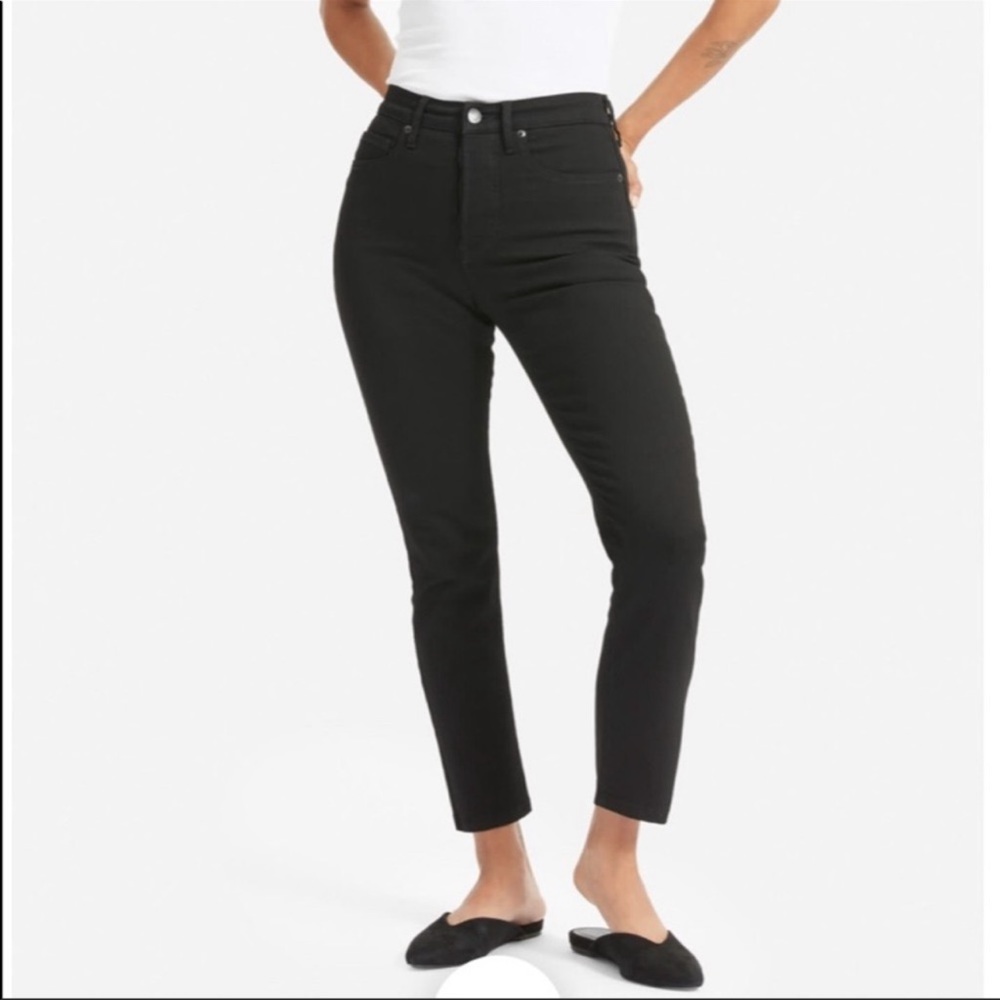 Everlane High-Rise Button Front Slim Straight Jeans — Black